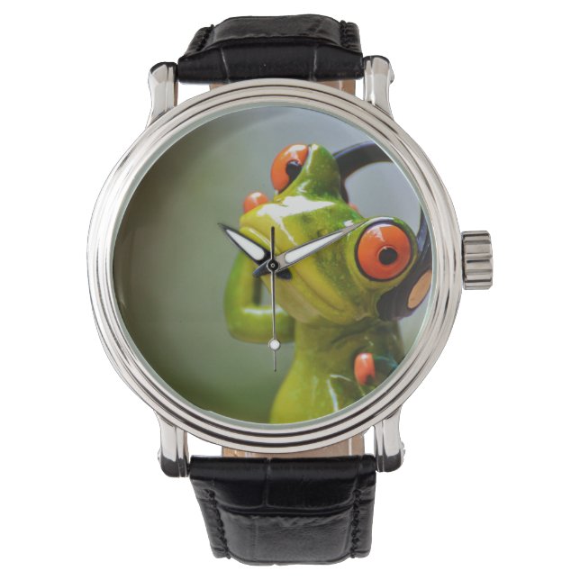 Mr. Frog with Headphones Horloge (Voorkant)