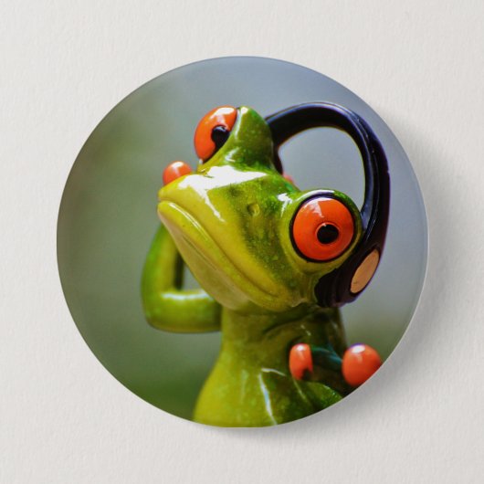 Mr. Frog with Headphones Ronde Button 7,6 Cm (Voorkant)