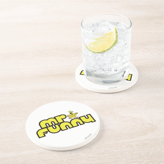 Mr Funny | gele letters Zandsteen Onderzetter (Zijkant)