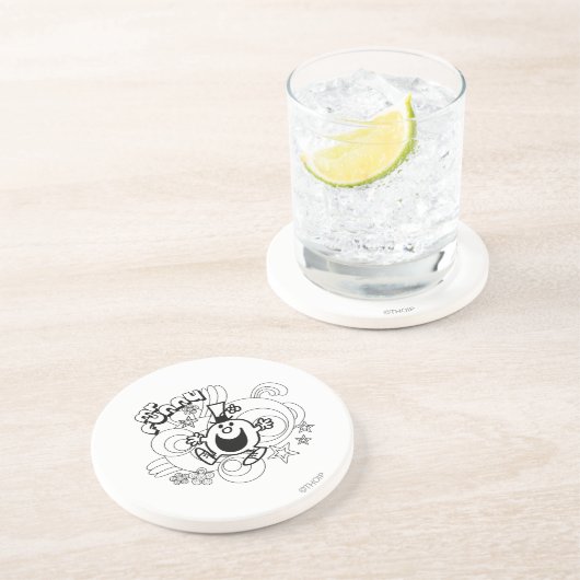 Mr Funny | Zwart-wit wervelingen en sterren Zandsteen Onderzetter (Zijkant)