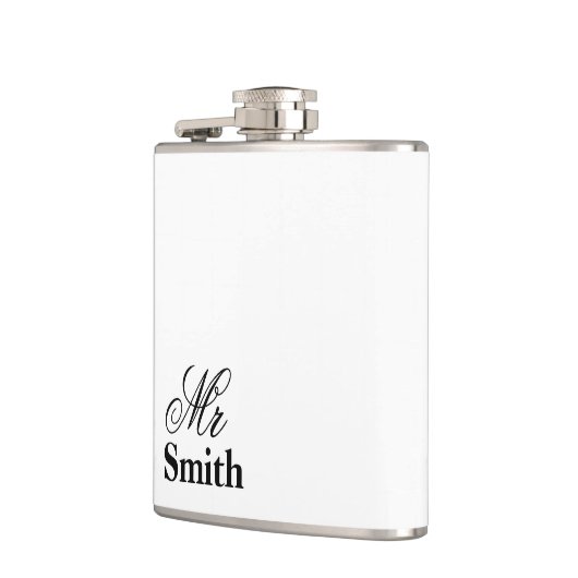 Mr Gepersonaliseerde Naam Wit Zwart Heupfles (Links)