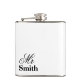 Mr Gepersonaliseerde Naam Wit Zwart Heupfles (Voorkant)