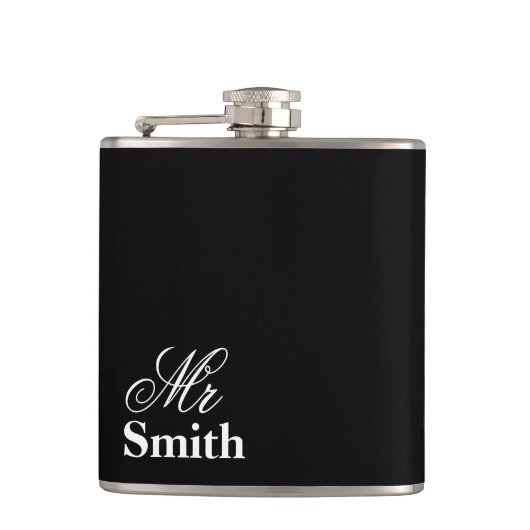 Mr Gepersonaliseerde Naam Zwart Heupfles (Voorkant)