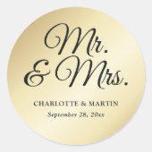 Mr. Gold en Mrs. Wedding Ronde Sticker (Voorkant)