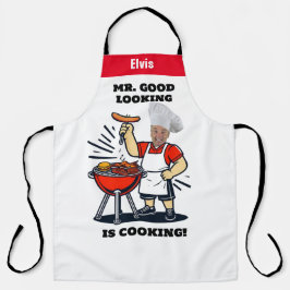 Mr Good Lookin Is Cookin Apron, Personalized Photo Schort
