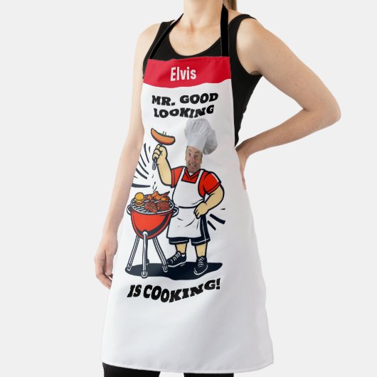 Mr Good Lookin Is Cookin Apron, Personalized Photo Schort (Insitu)