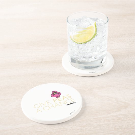 Mr Greedy | Geef erwten een kans Zandsteen Onderzetter (Zijkant)