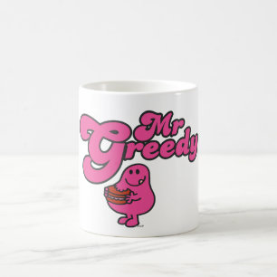 Mr. Greedy geniet van het dessert Koffiemok