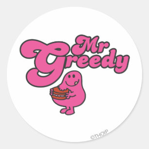 Mr. Greedy geniet van het dessert Ronde Sticker