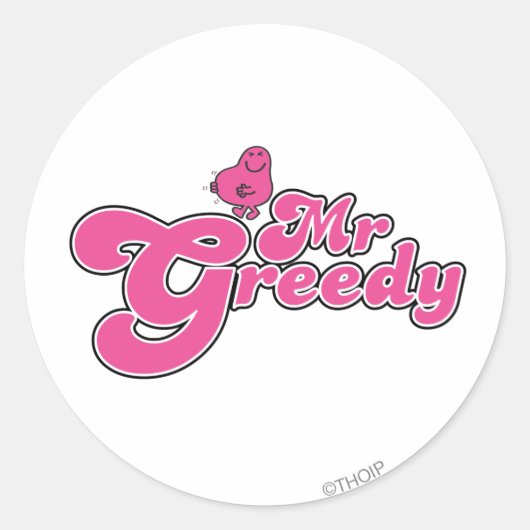 Mr Greedy | roze letters Ronde Sticker (Voorkant)