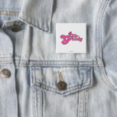 Mr Greedy | roze letters Vierkante Button 5,1 Cm (In situ)