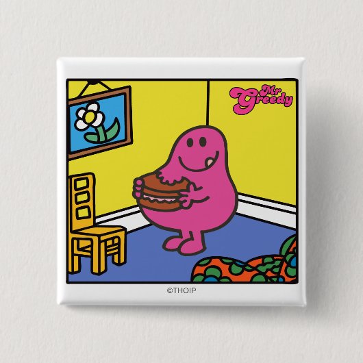Mr Greedy | Woonkamer eten Vierkante Button 5,1 Cm (Voorkant)