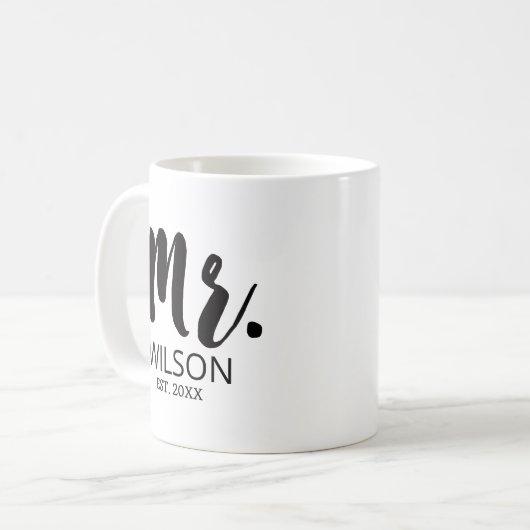 Mr Groom Brush Font bruiloft Jubileum paar Koffiemok (Voorkant links)