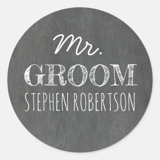 Mr Groom Chalkboard Ronde Sticker (Voorkant)