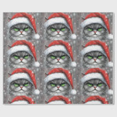 Mr. Grumpy Face (Gray) Christmas Cat Cadeaupapier (Vlak)