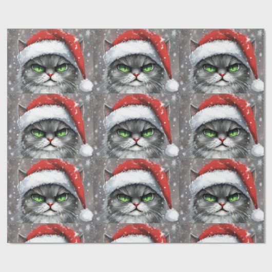 Mr. Grumpy Face (Gray) Christmas Cat Cadeaupapier (Vlak)