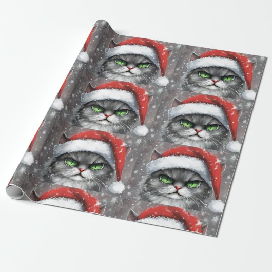 Mr. Grumpy Face (Gray) Christmas Cat Cadeaupapier (Uitgerold)