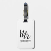 Mr. | Handgeschreven | Zijn | Eenvoudig borstel Bagagelabel (Achterkant verticaal)