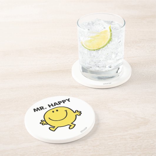 Mr Happy | Dansen en glimlachen Zandsteen Onderzetter (Zijkant)