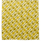 Mr Happy | Geel patroon met strepen Douchegordijn (Voorkant)