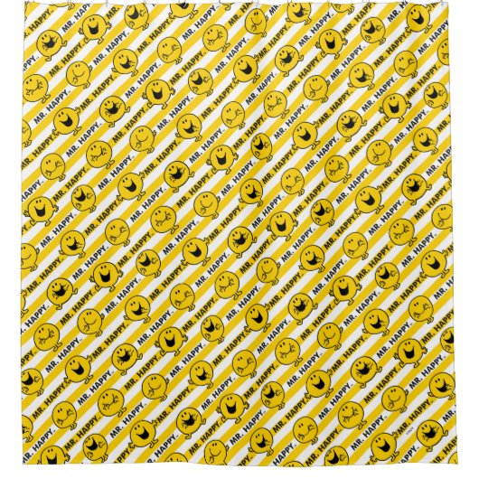 Mr Happy | Geel patroon met strepen Douchegordijn (Voorkant)