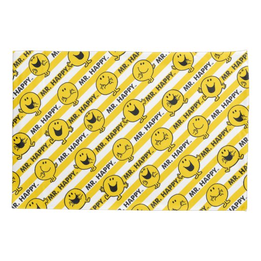 Mr Happy | Geel patroon met strepen Kussensloop (Achterkant-Links)