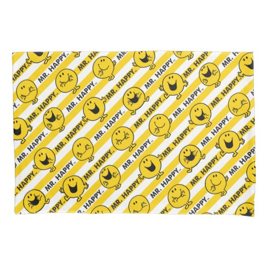 Mr Happy | Geel patroon met strepen Kussensloop (Voorkant-Links)