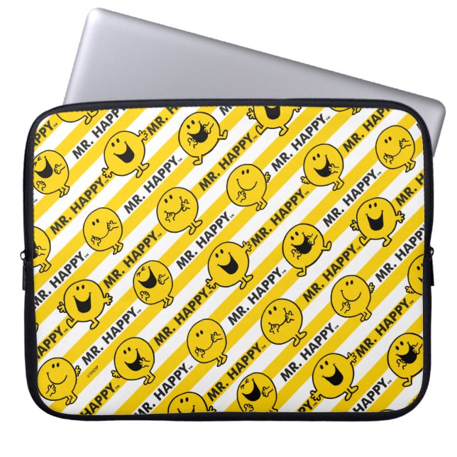 Mr Happy | Geel patroon met strepen Laptop Sleeve (Voorkant)