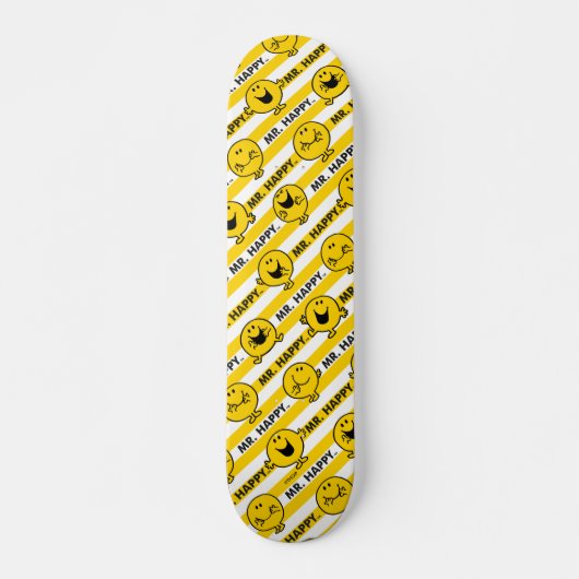Mr Happy | Geel patroon met strepen Skateboard (Voorkant)