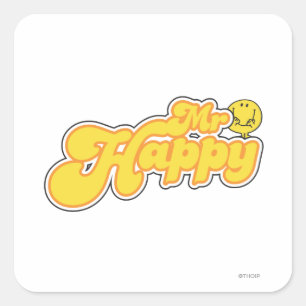 Mr Happy   Gele letters Vierkante Sticker
