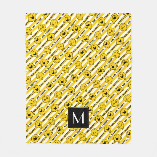 Mr Happy | gele streepjespatroon | Monogram Fleece Deken (Voorkant)