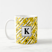 Mr Happy | gele streepjespatroon | Monogram Koffiemok (Links)