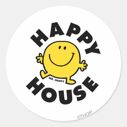 Mr Happy | Gelukkig Huis Ronde Sticker (Voorkant)