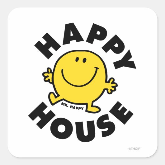 Mr Happy | Gelukkig Huis Vierkante Sticker (Voorkant)