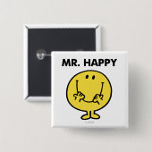 Mr Happy | Giant Smiley Face Vierkante Button 5,1 Cm (Voorkant /achterkant)