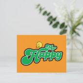 Mr. Happy Glijdend naar beneden Groene Lettering Briefkaart (Staand voorkant)