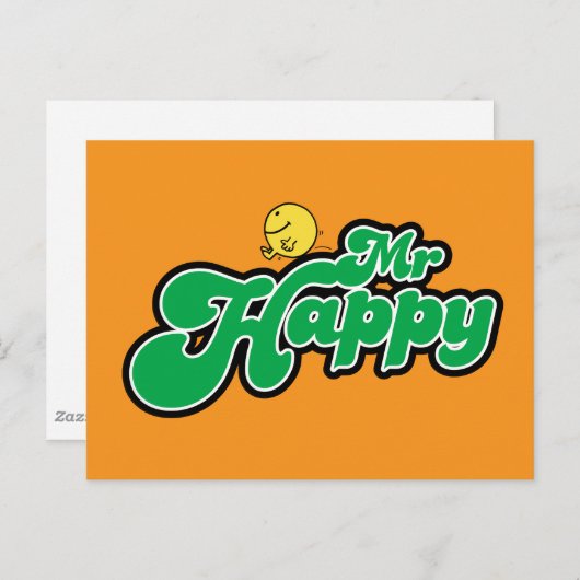 Mr. Happy Glijdend naar beneden Groene Lettering Briefkaart (Voorkant / Achterkant)