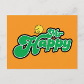 Mr. Happy Glijdend naar beneden Groene Lettering Briefkaart (Voorkant)
