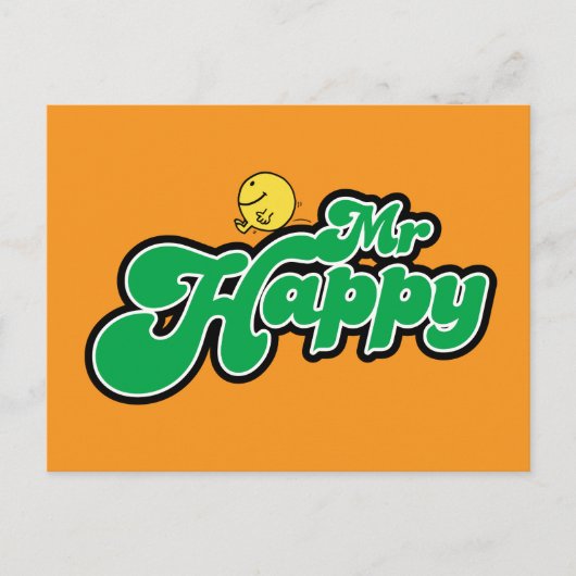 Mr. Happy Glijdend naar beneden Groene Lettering Briefkaart (Voorkant)