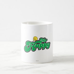 Mr. Happy Glijdend naar beneden Groene Lettering Koffiemok