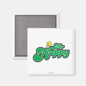 Mr. Happy Glijdend naar beneden Groene Lettering Magneet (Voorkant / Achterkant)