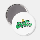 Mr. Happy Glijdend naar beneden Groene Lettering Magneet (Voorkant / Achterkant)