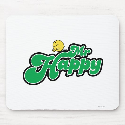 Mr. Happy Glijdend naar beneden Groene Lettering Muismat (Voorkant)
