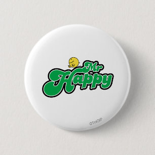Mr. Happy Glijdend naar beneden Groene Lettering Ronde Button 5,7 Cm