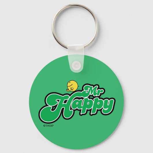 Mr. Happy Glijdend naar beneden Groene Lettering Sleutelhanger (Voorkant)