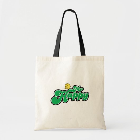 Mr. Happy Glijdend naar beneden Groene Lettering Tote Bag (Voorkant)