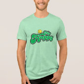 Mr. Happy Glijdend naar beneden Groene Lettering Tri-Blend Shirt (Voorkant)