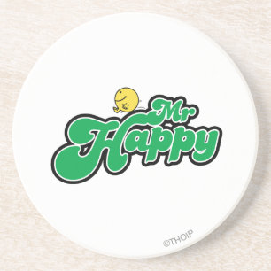 Mr. Happy Glijdend naar beneden Groene Lettering Zandsteen Onderzetter