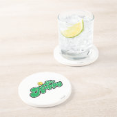 Mr. Happy Glijdend naar beneden Groene Lettering Zandsteen Onderzetter (Zijkant)