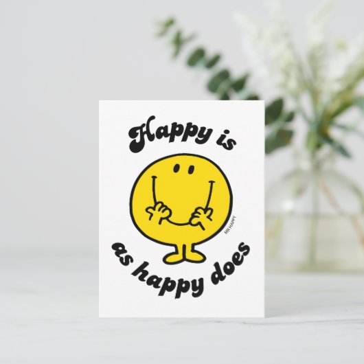 Mr Happy | Happy is net zo gelukkig als doet Briefkaart (Staand voorkant)